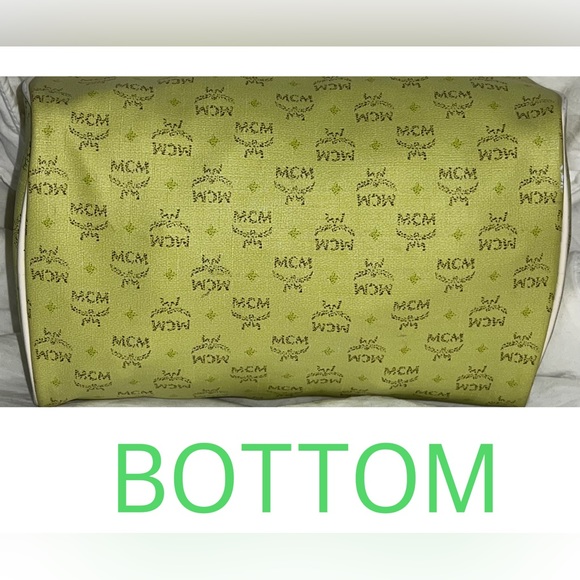 MCM Handbag Boston Speedy Bag Green MCM Leather Visetos Satchel Tote Bags Purses - Picture 7 of 12